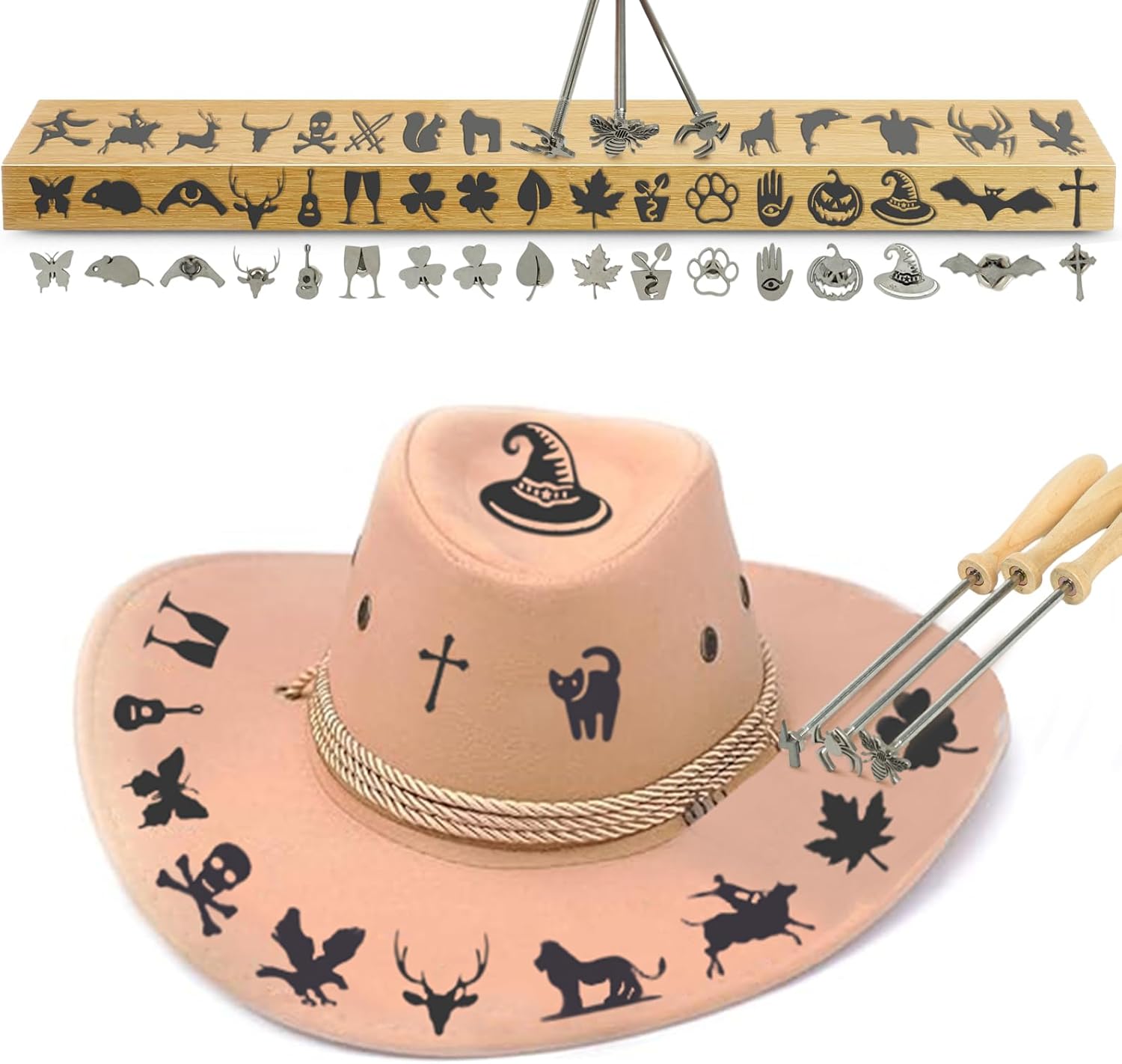 104PCS 1" Branding Irons, with Featuring Animal, Western Symbols, Letters & Numbers for Wood Burning, Leather Crafting, Witchcraft Supplies and Food Marking (104PCS Assorted Characters Set)