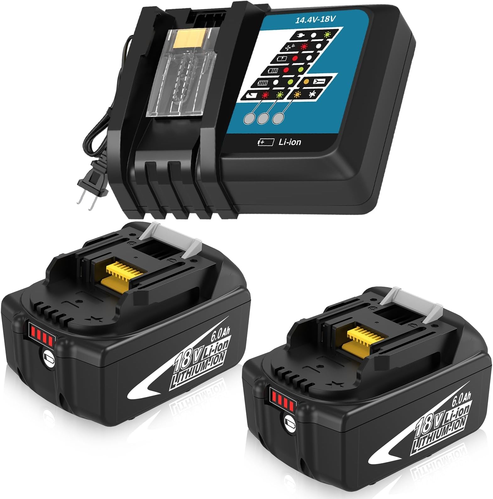 2Pack 6.0Ah Replacement for Makita 18V Battery and DC18RC Charger Lithium