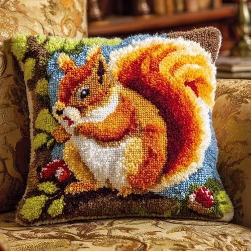 FWRTYCB DIY Latch Hook Pillow Kit Squirrel Knitting Kits Cushion