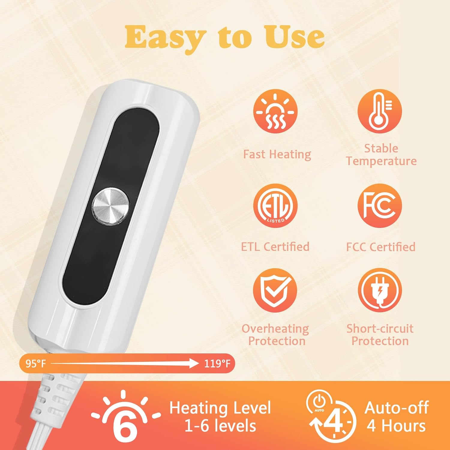 Wearable Heated Blanket - Warm Up Electric Blanket Hoodie with 6 Heat Levels, Snuggies for women, gifts for her, 50"x60", Black White Plaid - Image 4