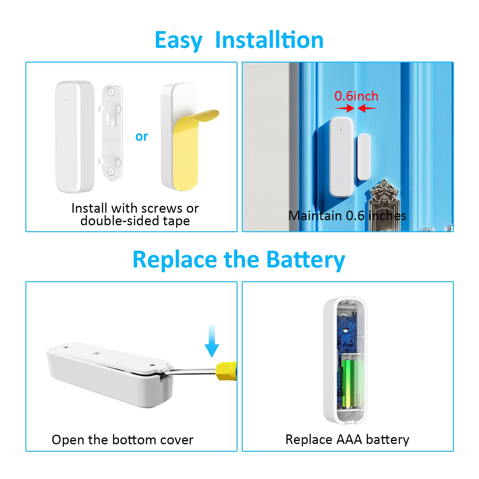 Timbre inalámbrico con sensor de puerta, alarma de apertura de puerta al entrar en el negocio/oficina/tienda (rango de 500 pies, volumen ajustable de 51 timbres), timbre de alerta para el hogar para