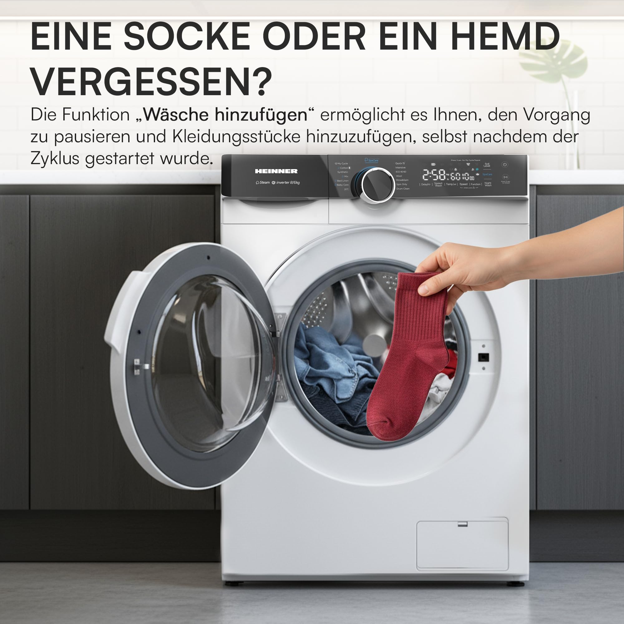HWDM-M814IVKA Waschtrockner Combo – 8 kg Waschen/6 kg Trocknen, 1400 U/min, 15 Programme, LED-Touch-Display, Inox-Finish, Energieklasse A, 5 Jahre Garantie (8/6 kg) (8/6 kg)