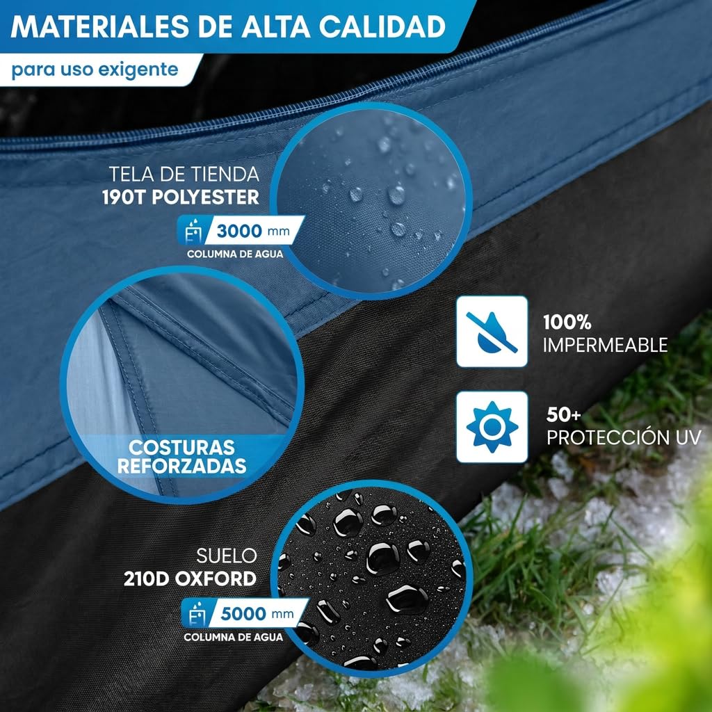 NORDMUT® Tienda Pop-Up 2-4 Personas Impermeable Protección UV Camping
