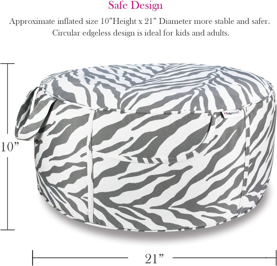 Outdoor Inflatable Ottoman Grey Round 21x9 Inch Zebra Pattern Patio Foot Stools and Ottomans Portable Footrest