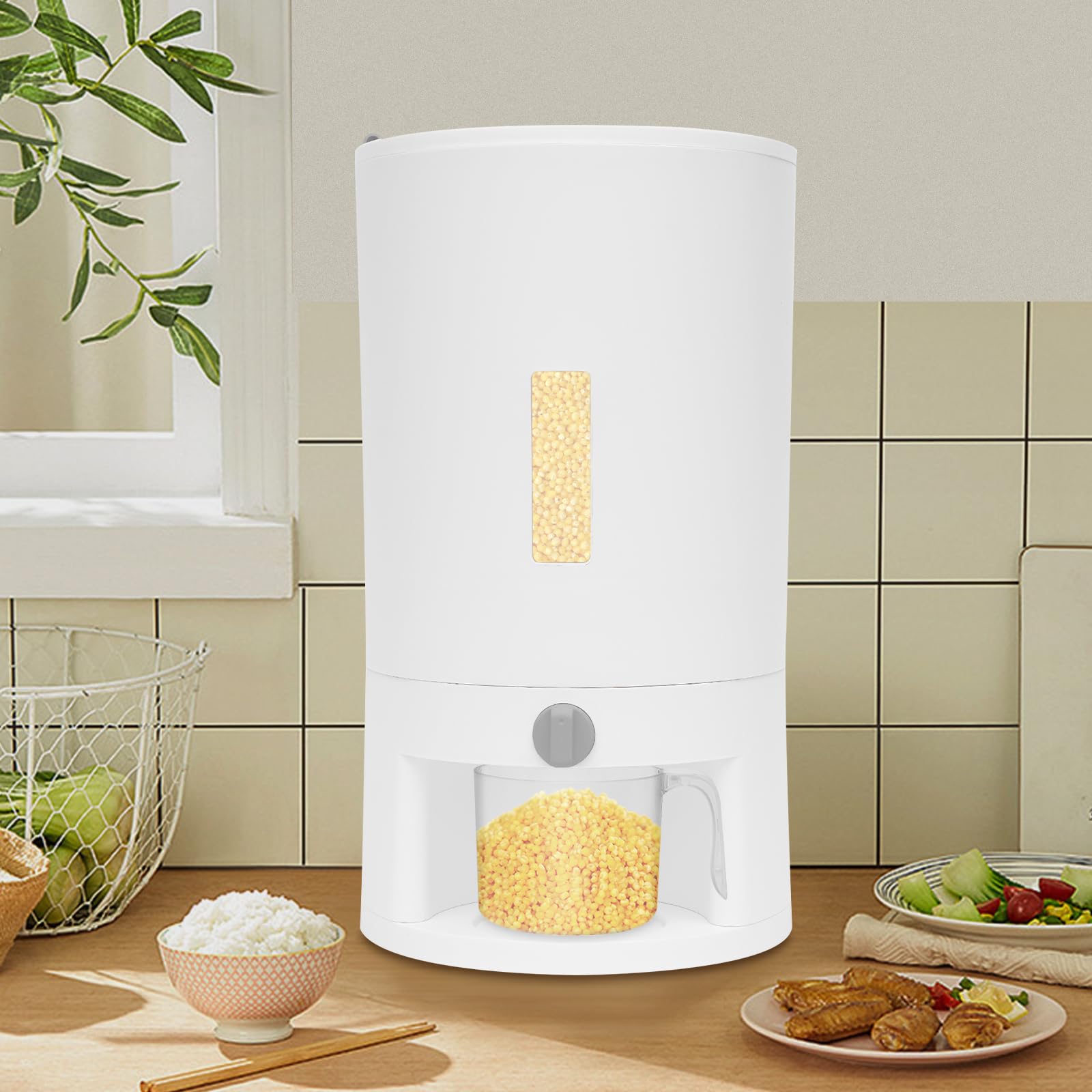 Distributeur de riz, 20 l, grand récipient de conservation de riz, avec couvercle et verre doseur, hermétique et résistant à l'humidité, pour céréales, riz et farine