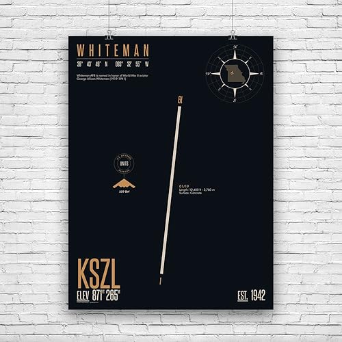 Miniatura 1 de Whiteman Air Force Base KSZL - Military Runway Print - Military Base Runway - Airfield Map Art - US Air Force Base Art - US Air Force Base Runway