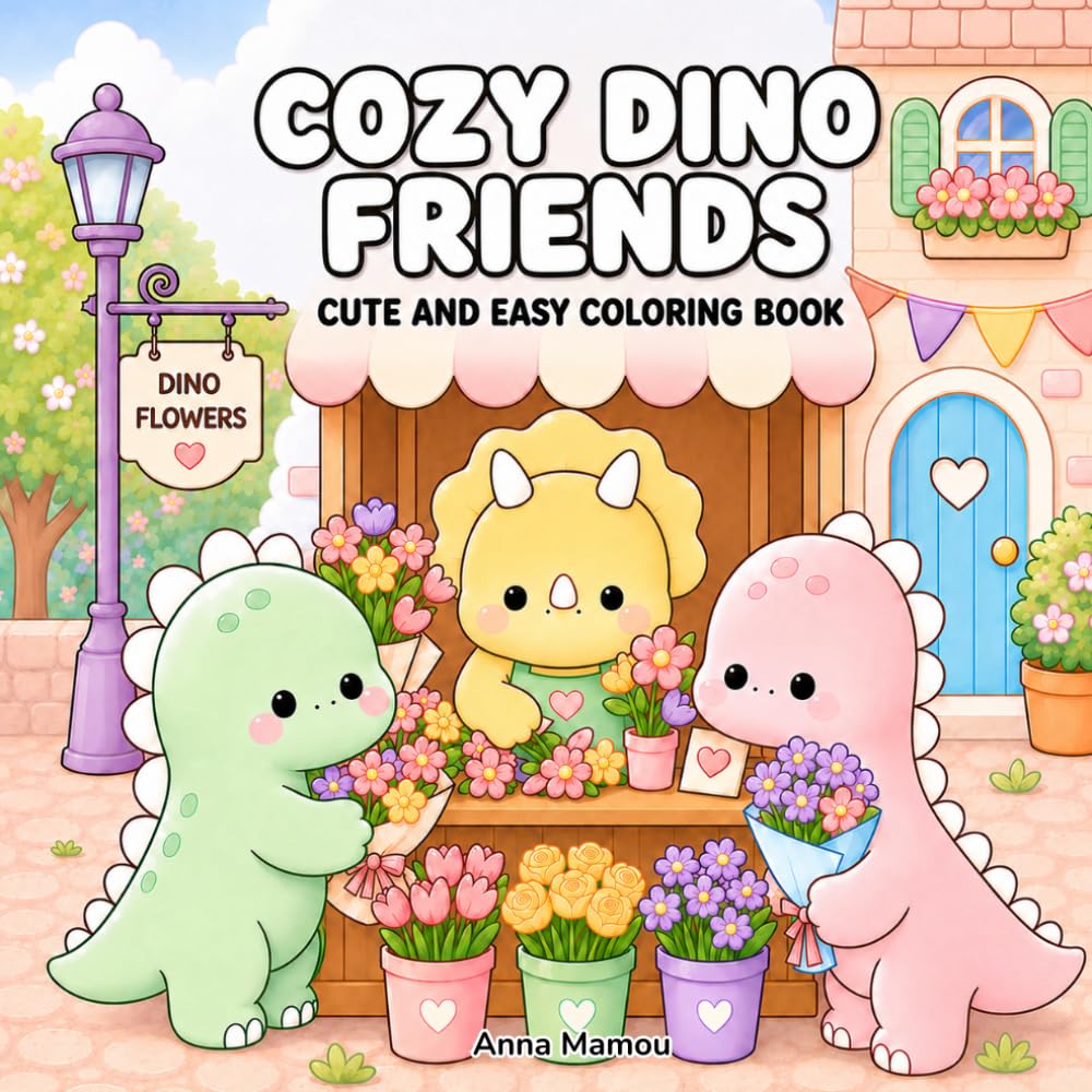 Cozy Dino Friends: Cute and Easy Coloring Book Featuring Cozy Dino Friends, Sweet Everyday Adventures, and Relaxing Coloring Pages