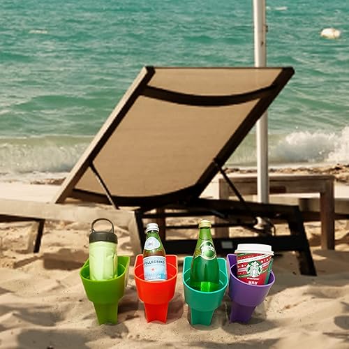 Miniatura 4 de Home Queen Portavasos de playa con bolsillo, soporte multifuncional para bebidas y lentes de sol, accesorio de playa, posavasos de arena, juego de 4