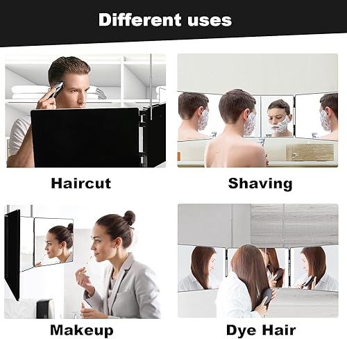 Miniatura 3 de Espejo de 3 vías para cortar el pelo con soportes de altura ajustables, se puede colgar para cortar el cabello, afeitado y maquillaje