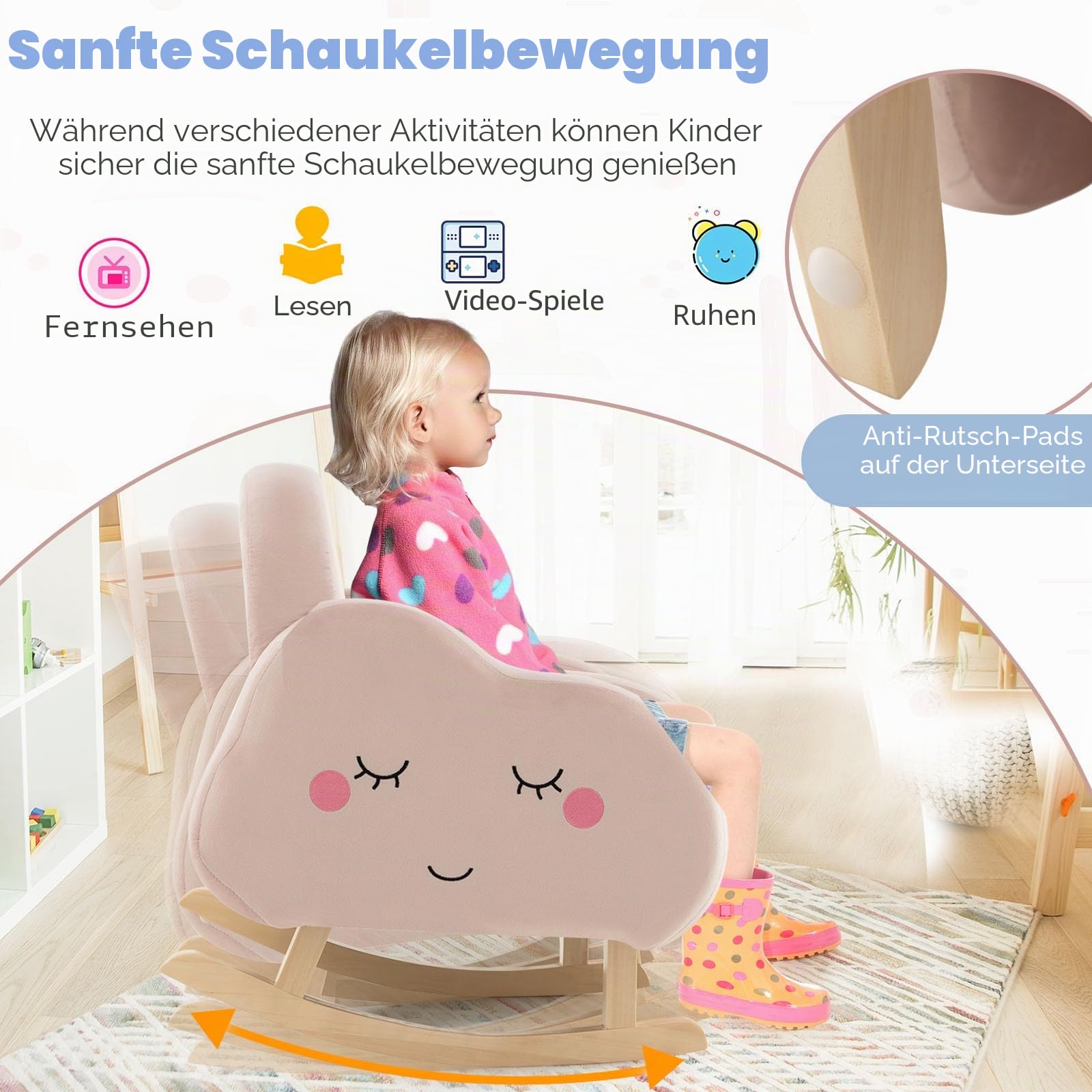 LIFEZEAL Kindersofa, Kindersesselfür Kleinkinder, Mini Sofa für Mädchen & Junge, Schaukelstuhl aus Niederländischer Samt & Massivholzbeinen, Kinderstuhl für Kinderzimmer für 3-5 Jahre