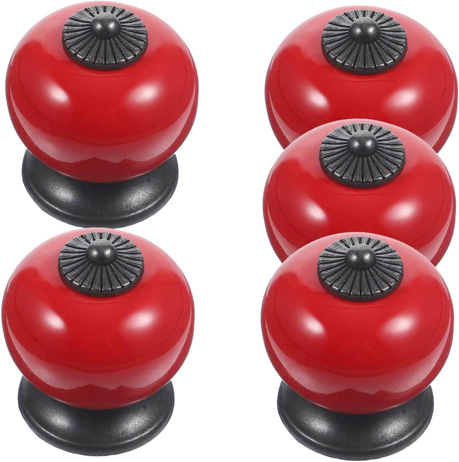 ARTIBETTER Ceramic Cabinet Knobs Red Round Drawer Pulls for Kitchen Cupboard Dresser Doors 1.5 Inch Ceramic Handle Set for Home Improvement