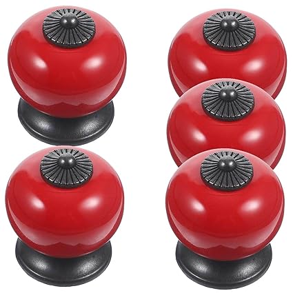 ARTIBETTER 5pcs Ceramic Cabinet Knobs Vintage Round Drawer Pulls Door Knobs Pull Handles for Bathroom Kitchen Cabinet Dresser and Cupboard (Red)