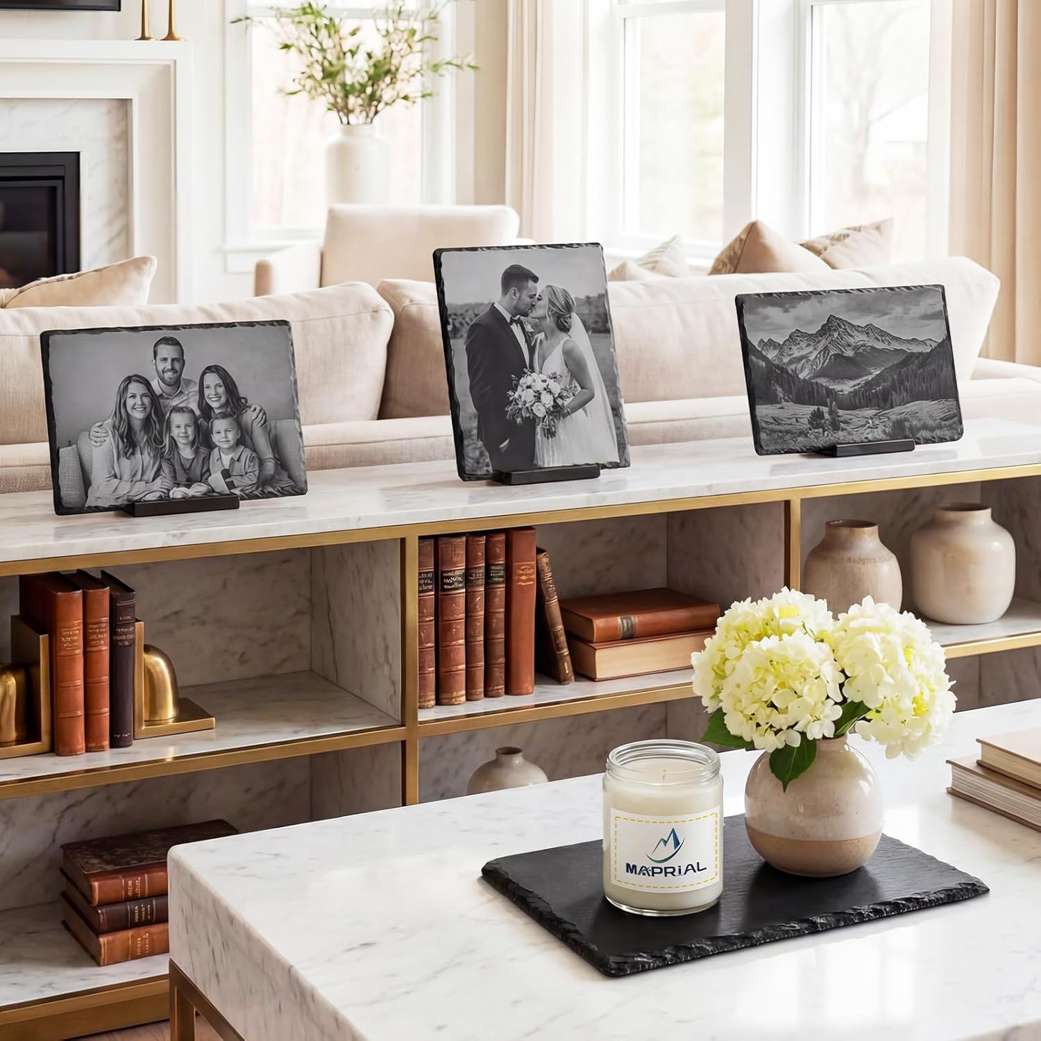 Slate Cheese Boards, 6 Pack 8.8 x 6” Mini Slate Charcuterie Boards Stone Cutting Plates Serving Tray Black Platter for Sushi, Party, Wedding, Housewarming Gifts, Christmas