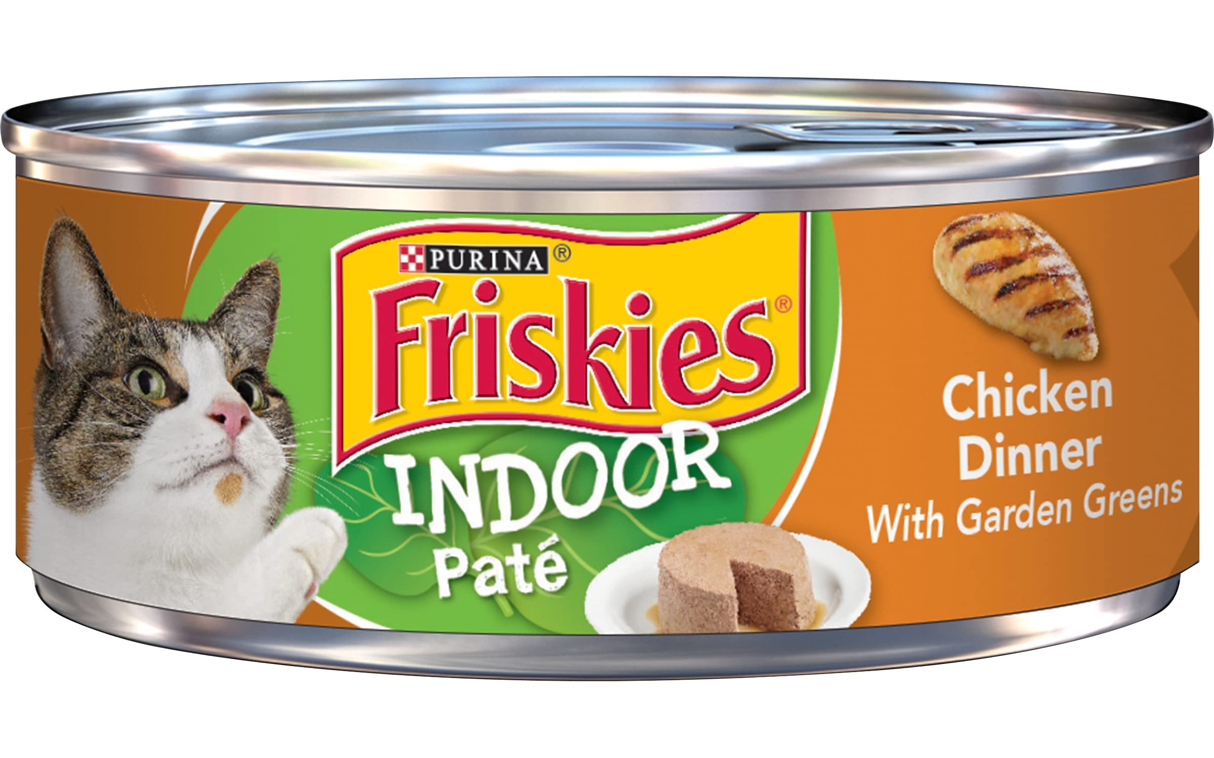Purina Friskies Indoor Pate Wet Cat Food, Chicken Dinner with Garden Greens, Canned Wet Cat Food for Indoor Kittens & Adult Cats, 5.5 Ounce Can (Pack of 12)
