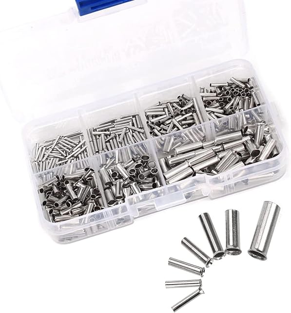 600pcs Wire Ferrules Kit, 10-22 AWG Wire Terminal Ferrules, Non Insulated Ferrules Crimps, 0.5-6.0mm² Terminal Connector Silver Cord for DIY Electrical Splicing