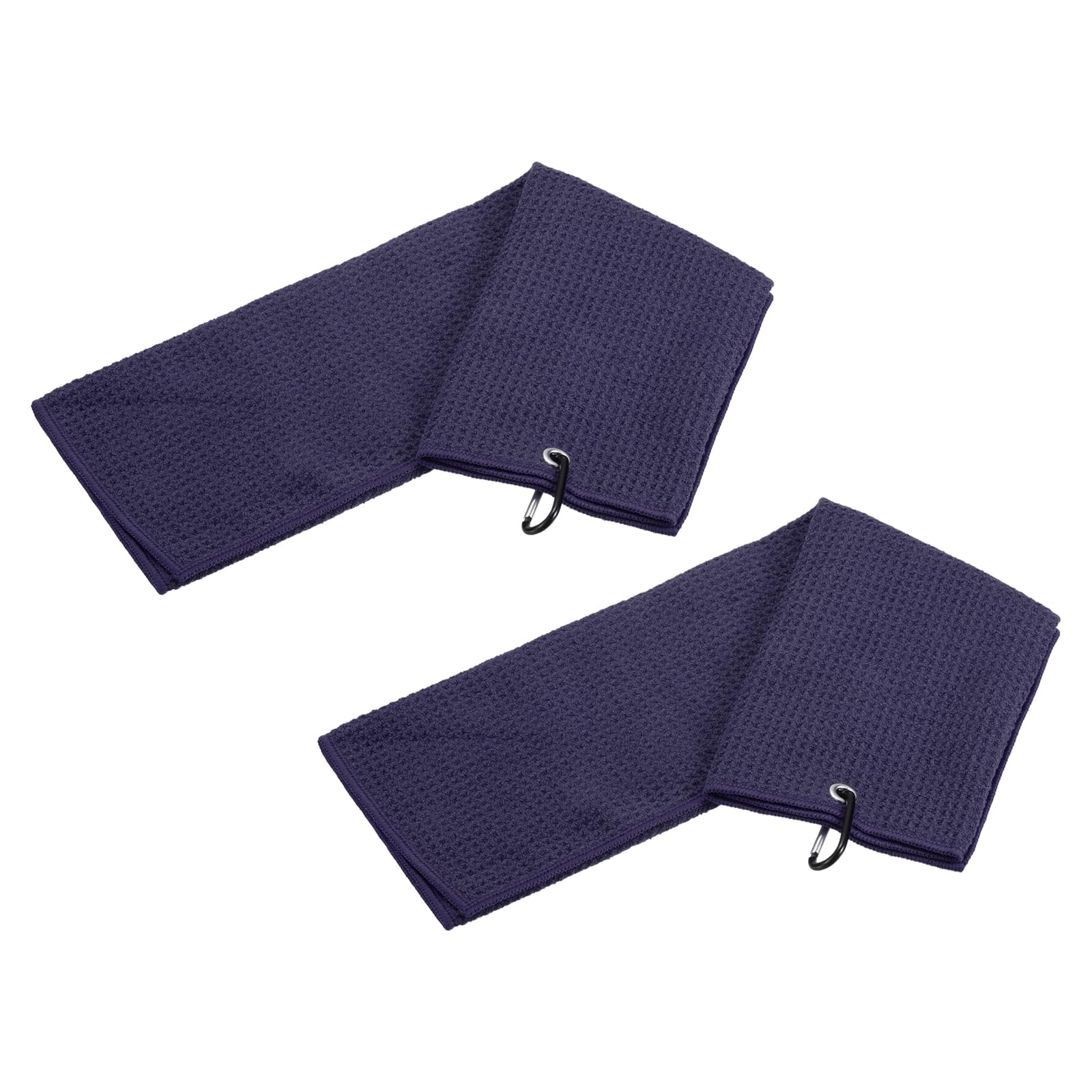 YOKIVE 2 Pcs Tri-Fold Golf Towels, Golf Club Waffle Pattern Towels with D Clip for Golf Balls Lovers (Navy Blue, 12x12-Inch)