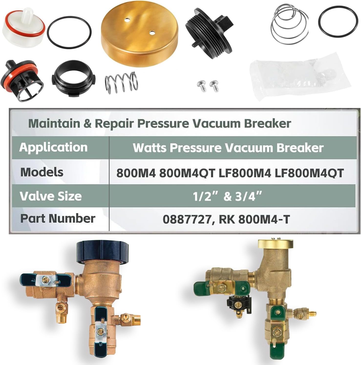 0887727 RK Pressure Vacuum Breaker Total Repair Kit Fits for 800M4 800M4-QT LF800M4 LF800M4-QT Pressure Vacuum Breaker 1/2"-3/4"