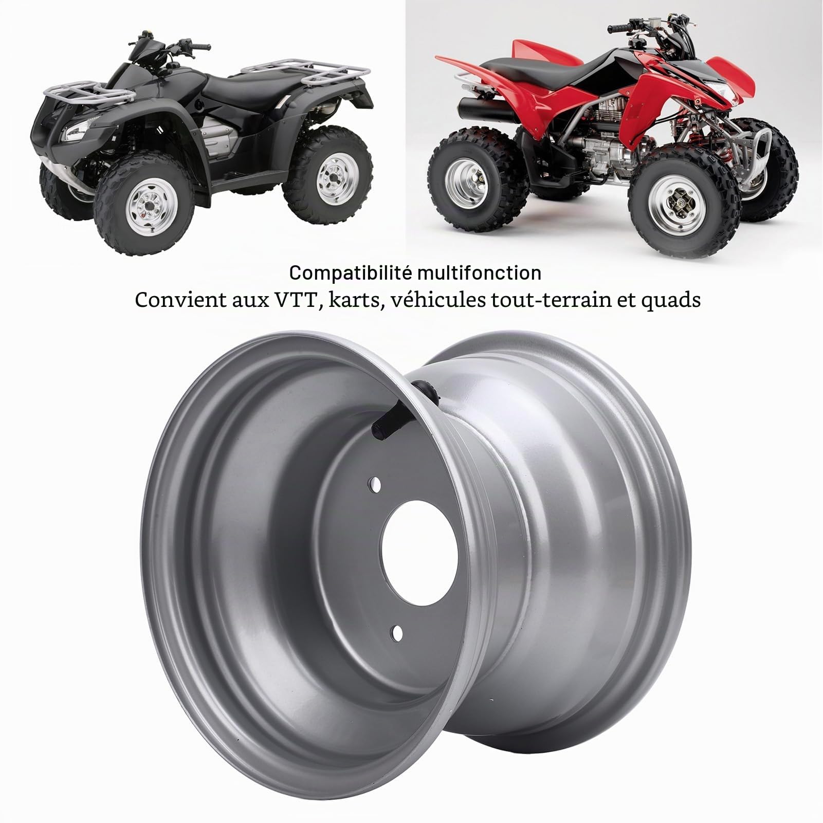 Focket Jante ATV 8 Pouces, 18 x 9.50-8 Jante ATV, Alliage d'aluminium, pièces de Rechange pour ATV, Go Karts, véhicules Tout-Terrain et quads (Trois Trous (espacement des Trous: 78 mm / 3,07)
