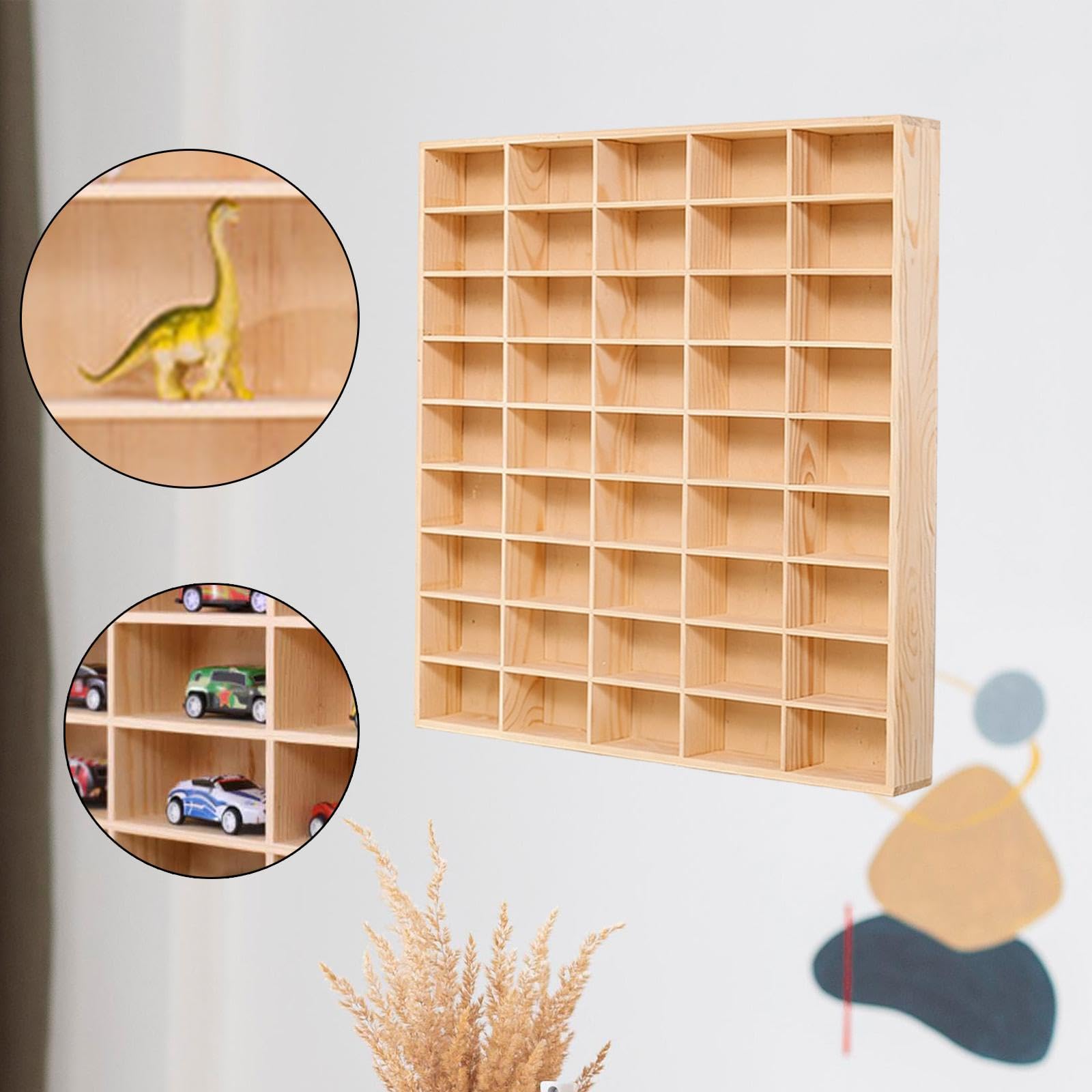 Holzregal für Modellautos mit Differenzierten Ablagen, Halterung für Actionfiguren, Miniatur Vitrinenschrank Zur Wandmontage, 58.6 cm X 58.6 cm X
