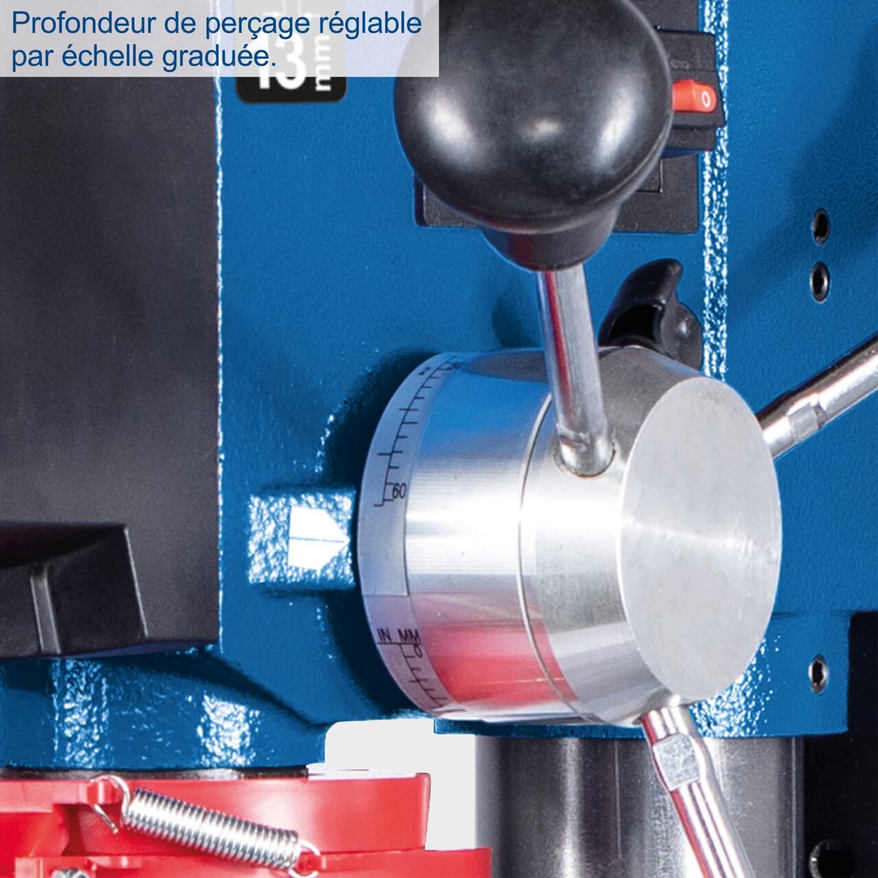 Scheppach Perceuse professionnelle à colonne DP19Vario | Perceuse d'établi | Vitesse variable | Mandrin 1,5 à 16mm | 550W | pour bois, métal et plastique | Laser & affichage de la vitesse de rotation