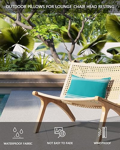 Miniatura 4 de Anzona Paquete de 4 fundas de almohada lumbar impermeables para exteriores, diseño de líneas blancas de campo para patio, playa, 12 x 20 pulgadas