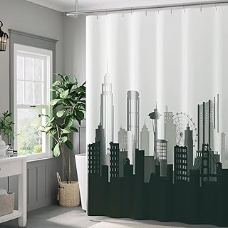 Black and White Ombre Shower Curtain City Skyline Unique Design Shower Curtains for Bathroom Modern Luxury Cityscape Waterproof Fabric with 12 Hooks 70x72 Inch - Buy now