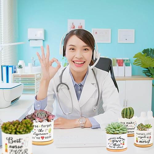 Miniatura 6 de Kolewo4ever 9 piezas de regalos de agradecimiento para enfermeras, regalos de la semana de la CNA, maceta suculenta de cerámica, maceta pequeña,