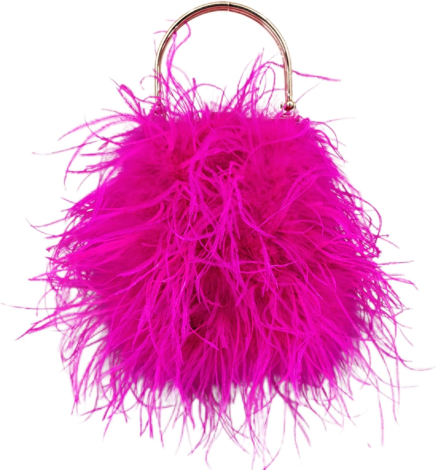 LVCOMEFF Women Evening Purse Ostrich Feather Handbag with Gold Handle Crossbody Bag Cute Luxury for Party Wedding