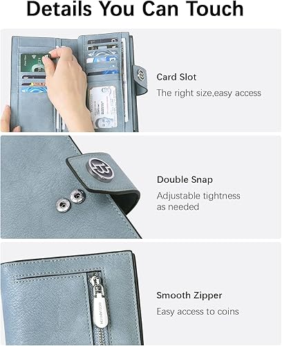 Miniatura 6 de BOSTANTEN Carteras de cuero para mujer, bloqueo RFID, gran capacidad, triple tarjetero, embrague para teléfono