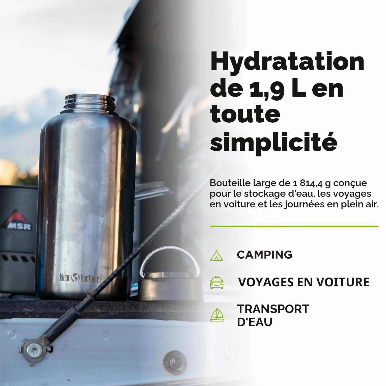 Klean Kanteen Gourde large pour homme en acier brossé Taille unique