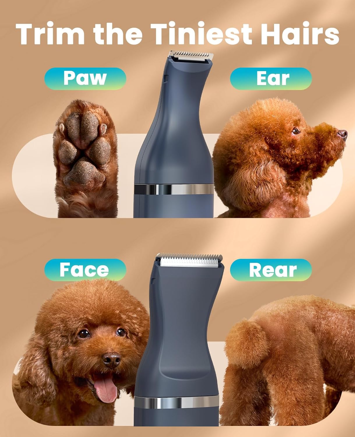 oneisall dog clippers with double blades,cordless small pet hair grooming trimmer,low noise for trimming dog's hair around paws, eyes, ears, face, rump (teal) blue