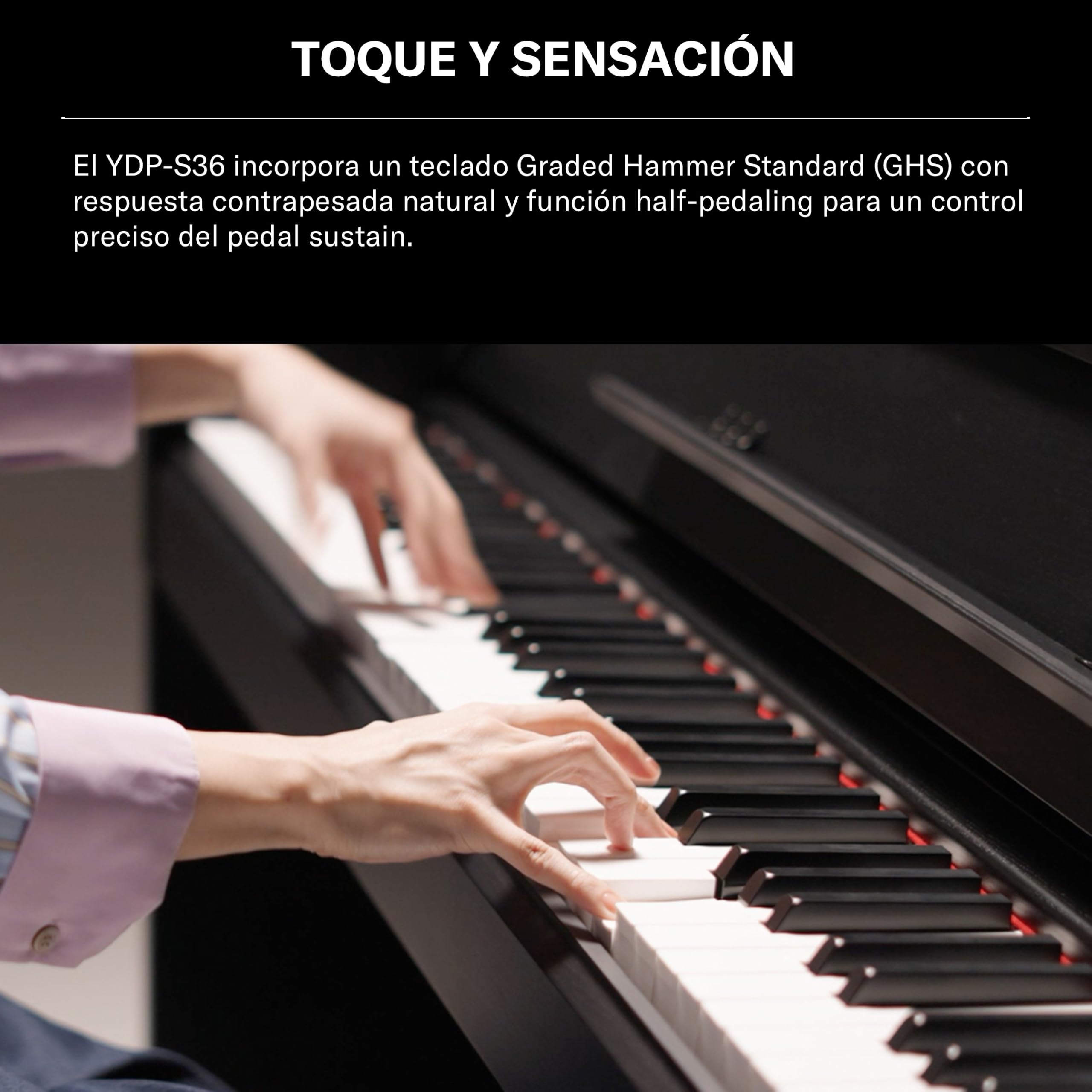 YAMAHA YDP-S36 Piano Digital – 88 Teclas Contrapesadas GHS, Sonido CFX Concert Grand, Diseño Slim, Bluetooth, 3 Pedales, Ideal para Casa y Principiantes – Blanco