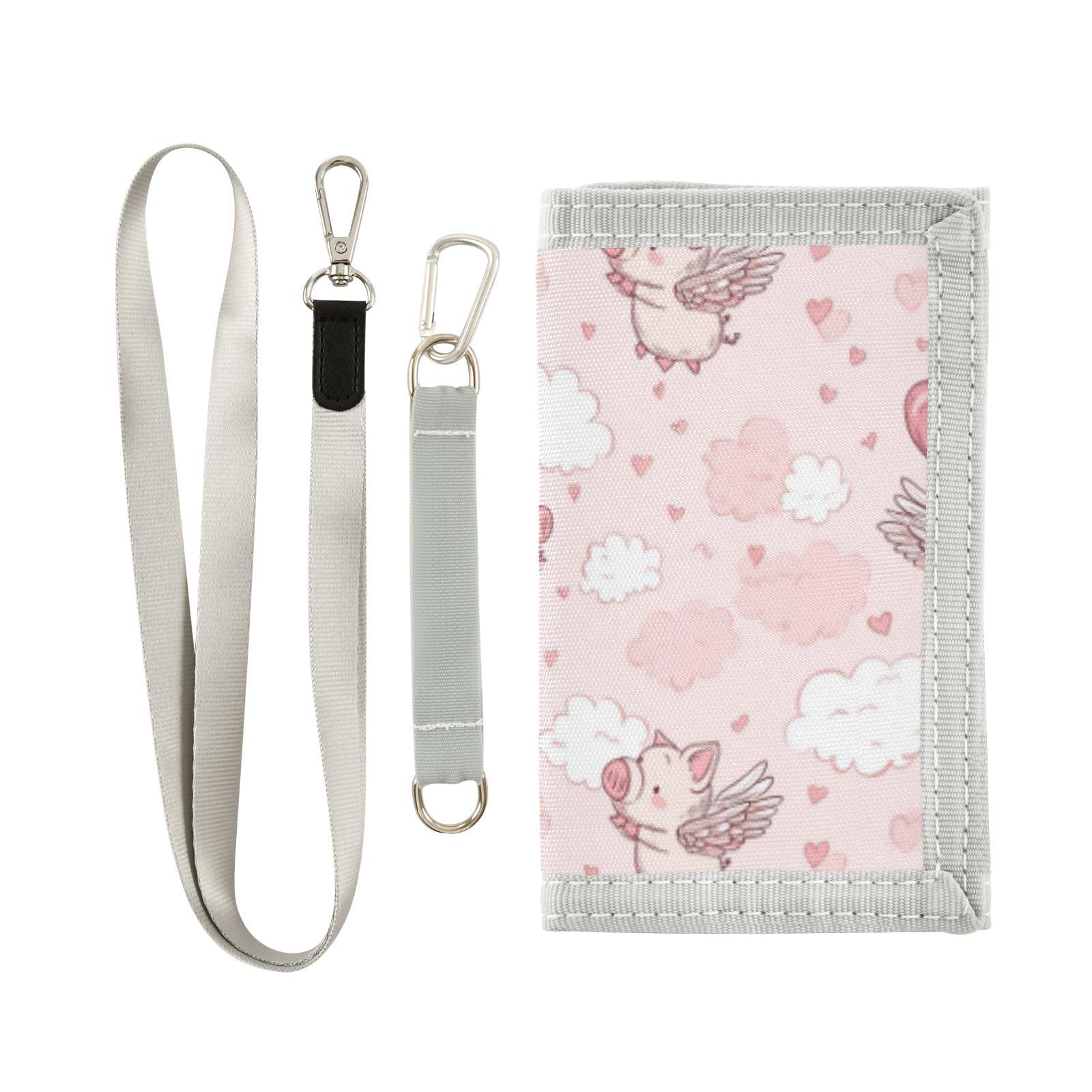 Wusikd Cute Pig Wings Kids Wallet for Boys Girls Heart Toddler Trifold Wallet Novelty Wallet for Teens Women Men