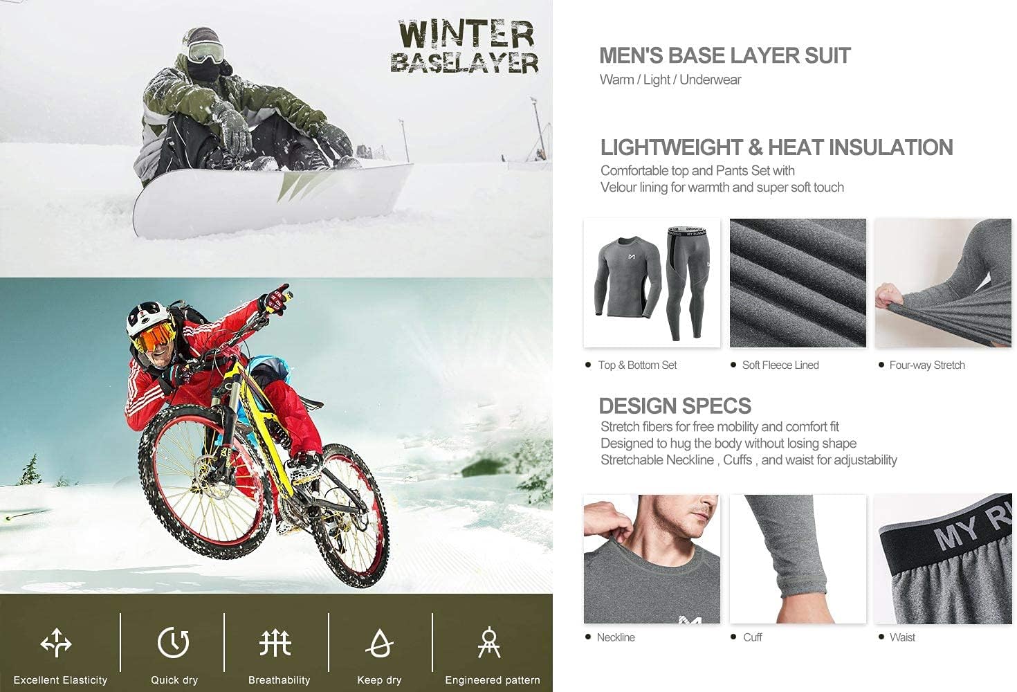 MEETYOO mens Men's Thermal Underwear Set Sport Long Johns Base Layer - Image 6