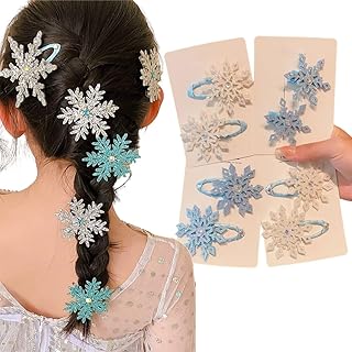 8PCS Snowflake Hair Clip Blue White Christmas Hair Accessories for Women Xmas Bow Hair Clip Festive Snowflake Hairpins Holiday Hair Accessory Party Gifts