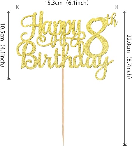 Miniatura 2 de 1 pieza de decoración para pastel de cumpleaños 8 con purpurina dorada y alegría a 8 años, número 8, fabulosa decoración de pasteles para cumpleaños