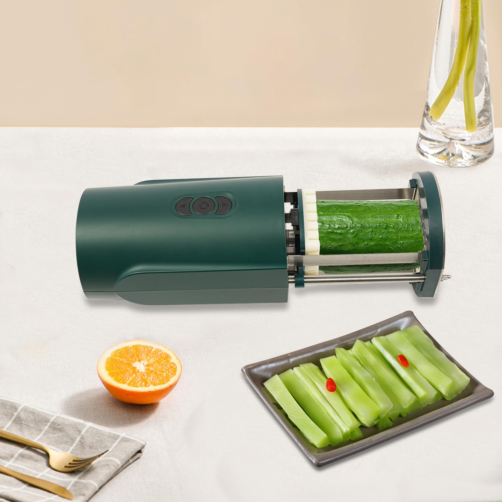 Cortador eléctrico de patatas fritas con 2 tamaños de cuchilla, cortador eléctrico multifuncional de verduras para patatas, zanahorias, manzanas
