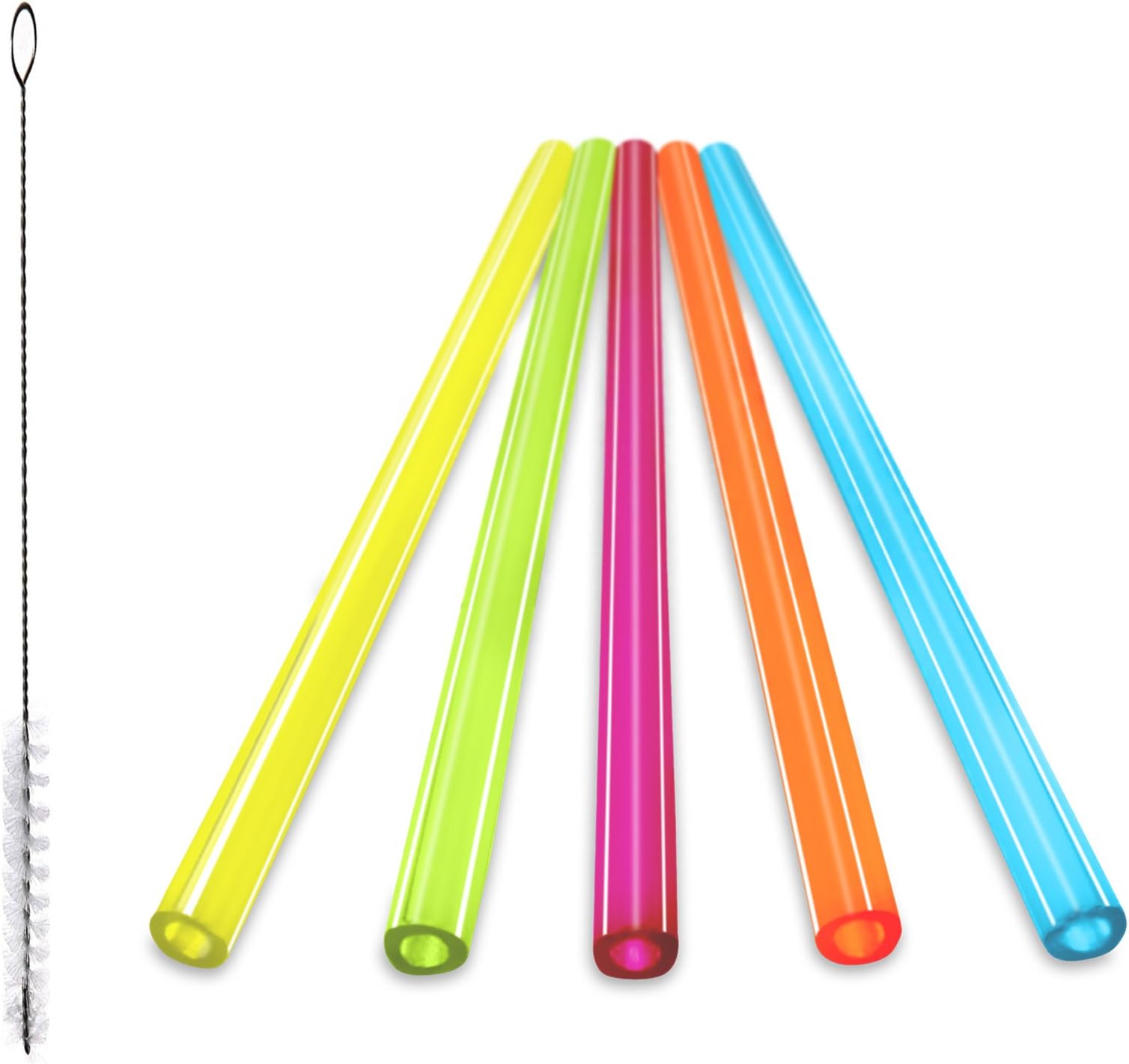 Set of 5 Reusable Silicone Straw- Big Tube Flexible Drinking Straw w/ Cleaning Brush