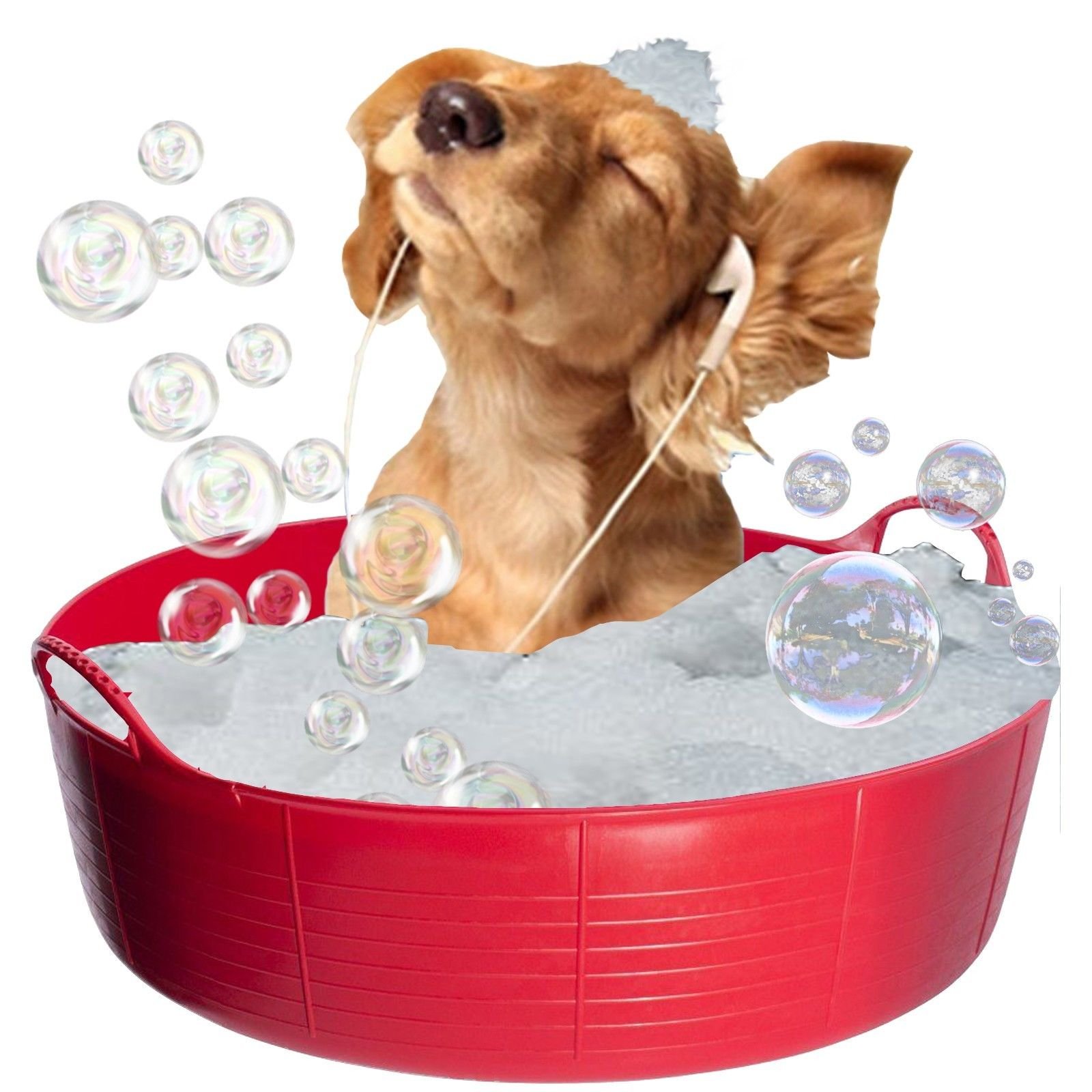 RED Dog Bath, Dog Paddling Pool, Doggy Pool, Flexi Shallow 35 Litre TubTrug Pet