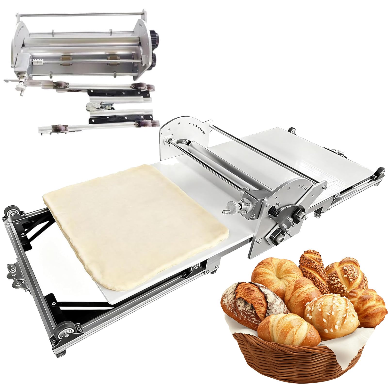 Sfogliatrice elettrica per Pasta e Fondente, Macchina per Pasticceria Pieghevole con Spessore Regolabile da 2 a 30 mm, per panetterie domestiche e Commerciali