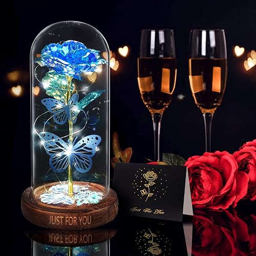 Miniatura 7 de WOKEISE Mariposa rosa iluminada en cúpula de cristal, para mujeres, aniversario de cumpleaños, rosas iluminadas, regalos para esposa, mamá, abuela,