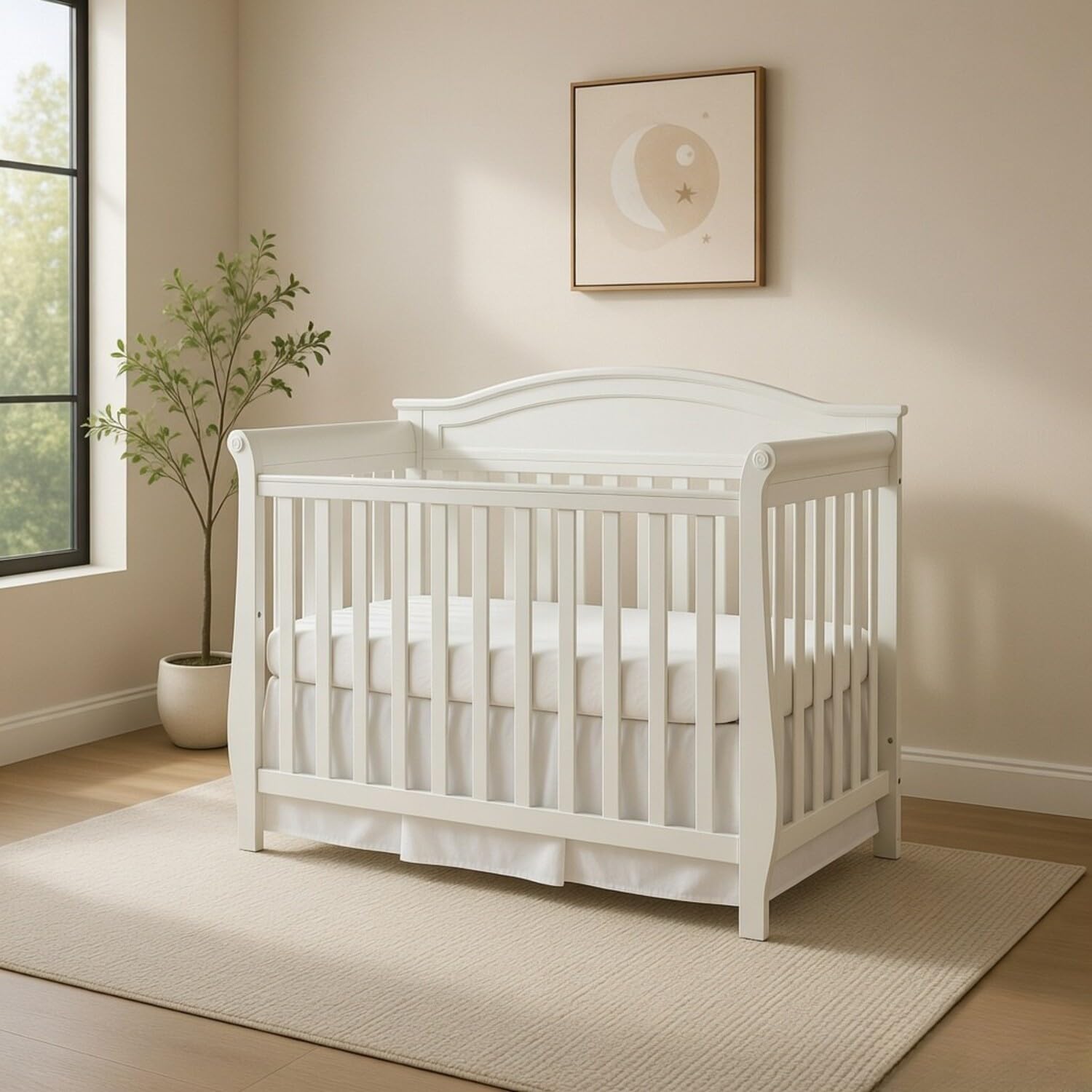 Everyday Kids Falda de Cuna Plisada Blanca; Falda de Cama de Cuna 100% algodón Natural para bebés niños y niñas; Volantes de Polvo de Cuna con Esquinas divididas para Poner y Quitar fácilmente, caída