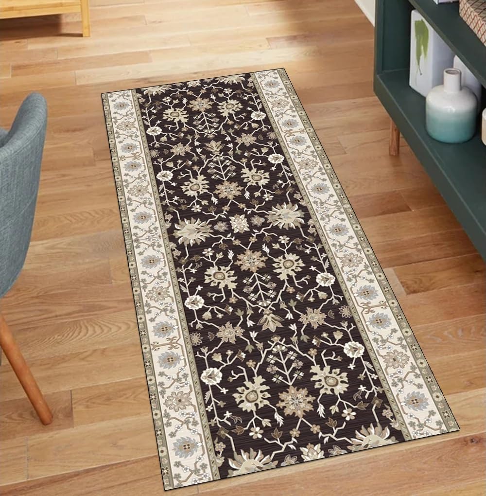 Alfombra para cocina y pasillo marrón de 90x100 cm vintage lavable