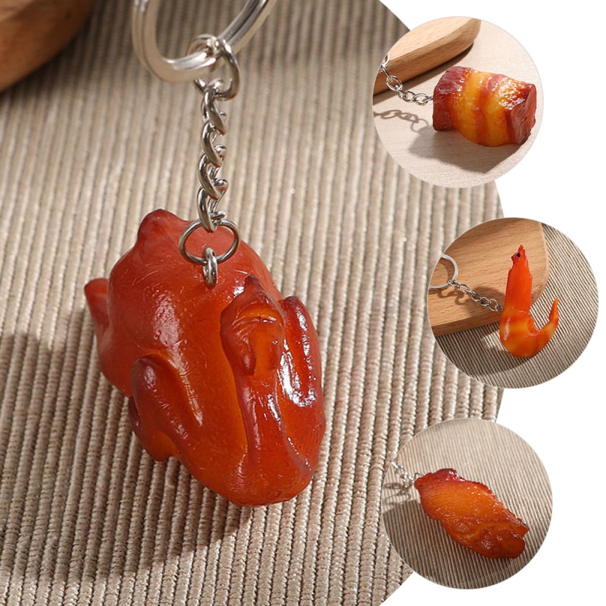 Simulierter Lebensmittelschlüssel Taschenanhänger Taschenzubehör Schlüsselanhänger Mit Gekochtem Huhn Kette Anhänger Mit Schlüsselanhänger Lebensmittelverzierung Pvc 6st
