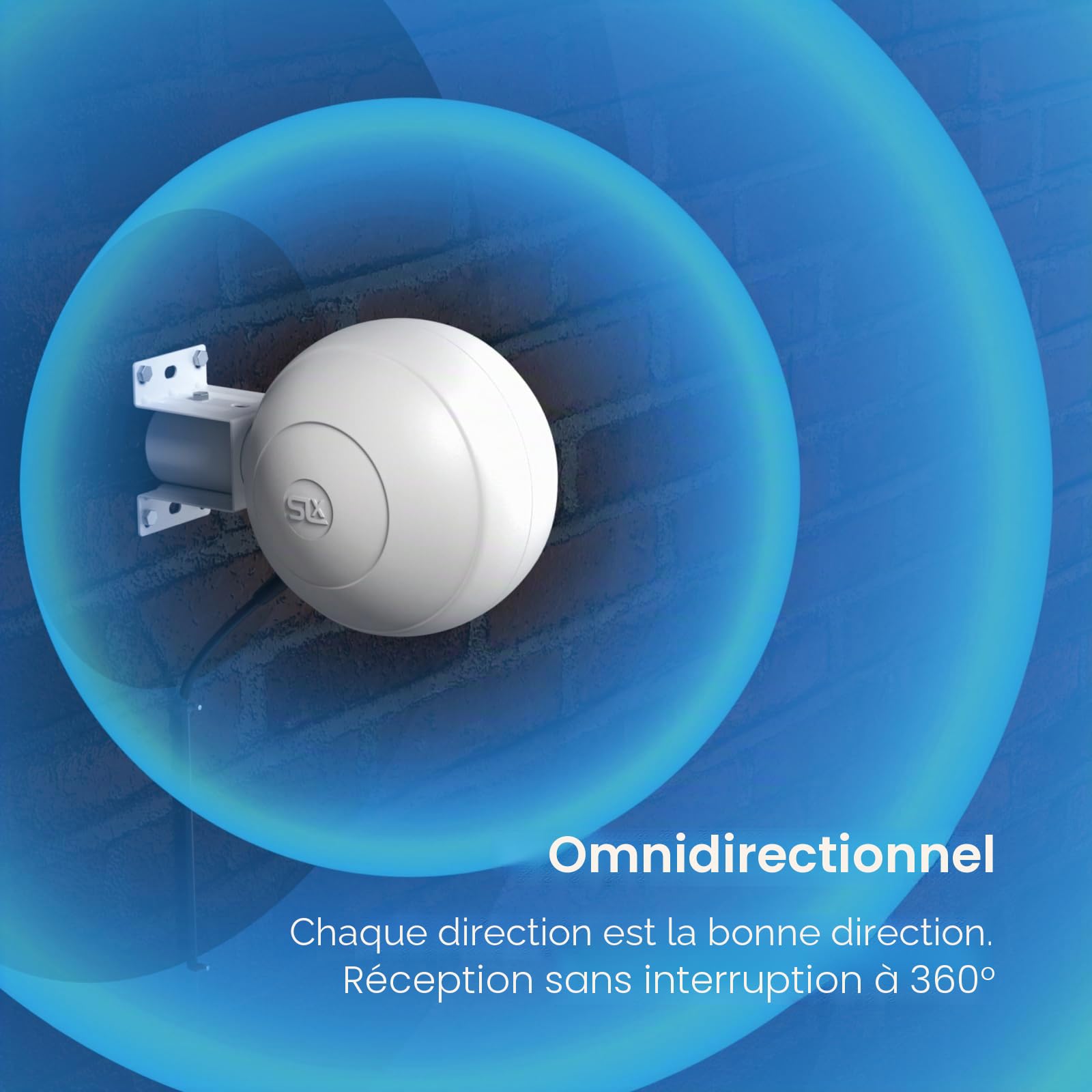 Antenne SLx 360° Amplifiée Omni Directionnelle pour Freeview Numérique - TV Extérieure Puissante avec Amplificateur de Signal Intégré et Filtre 5G