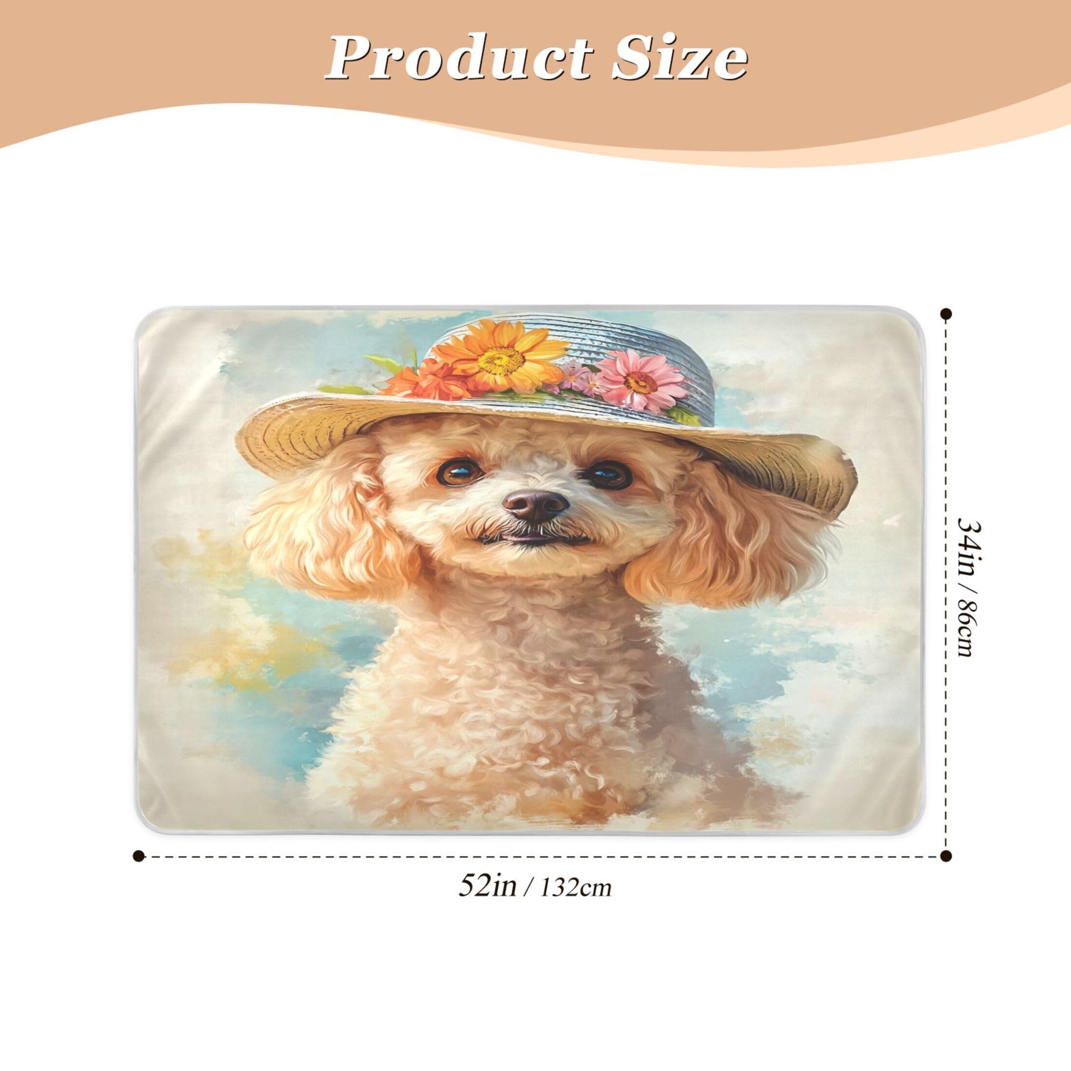 Takiito Blonde Dog Wearing Hat Bed Pad Reusable Bed Underpad Washable Waterproof Leak-Proof Quick Dry Incontinence Pee Pad for Toddlers Kids Adults Pets 34x52 in