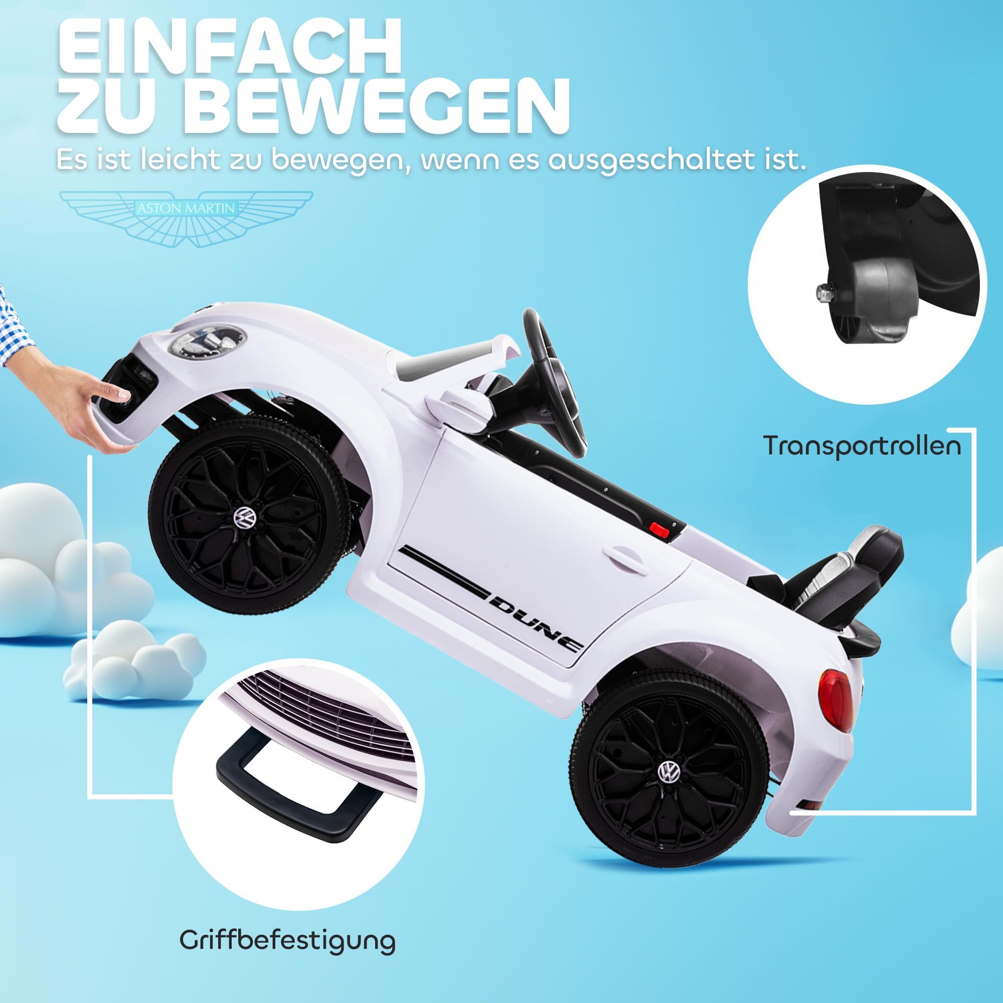 AIYAPLAY auto elettrica per bambini 12V auto per bambini con telecomando 2.4G, musica, clacson, auto elettrica con luci LED, connessione USB/MP3, 3-5 km/h, per bambini 3-5 anni, bianco