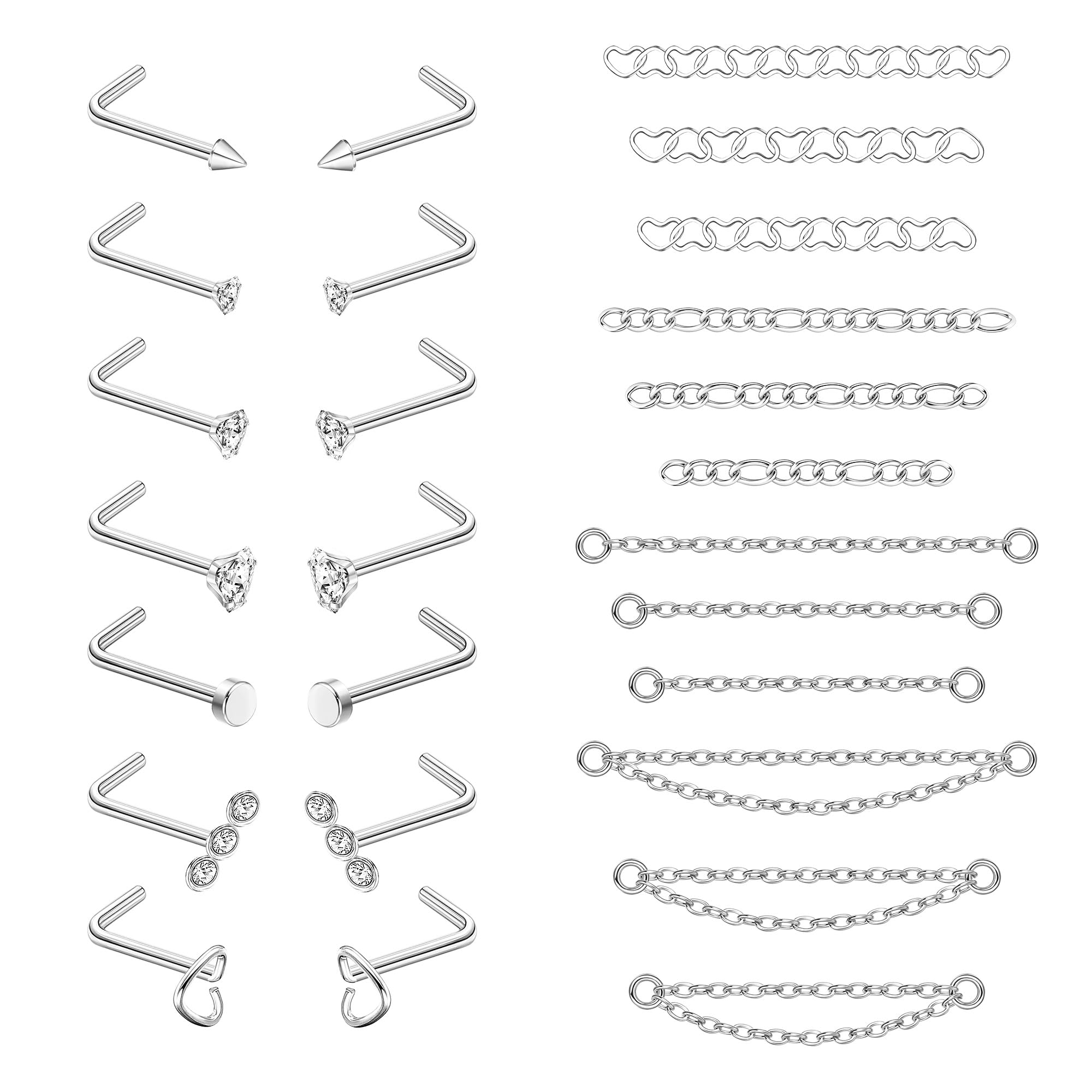 Set 12 Piercing Al Naso In Acciaio 316L - Borchie Ipoallergeniche Con CZ Per Donne E Uomini - Foto 3