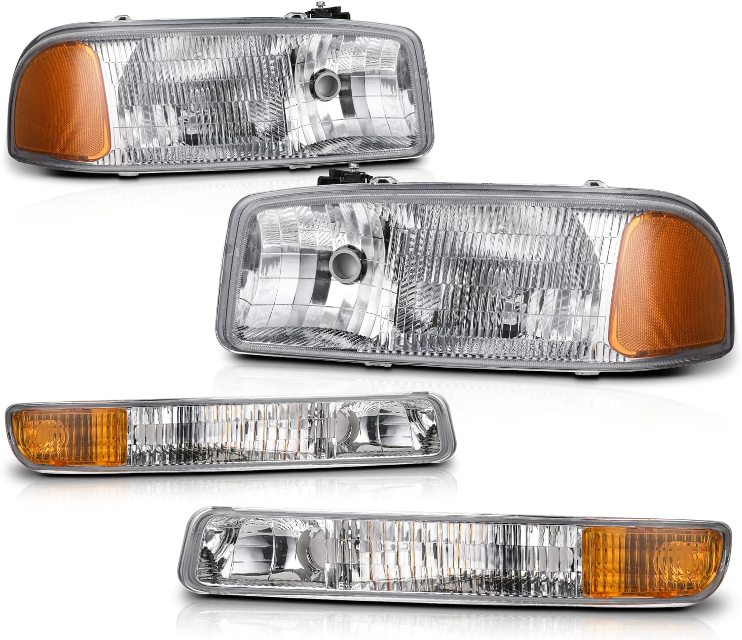 M-AUTO4PC Headlight Assembly Replacement for 99-07 GMC Sierra 1500/99-04 2500/01-07 1500 HD/2500 HD/3500 HD / 99-06 Yukon 00-06 XL 1500/2500 2001 C3, L&R Headlamps+Bumper Lights