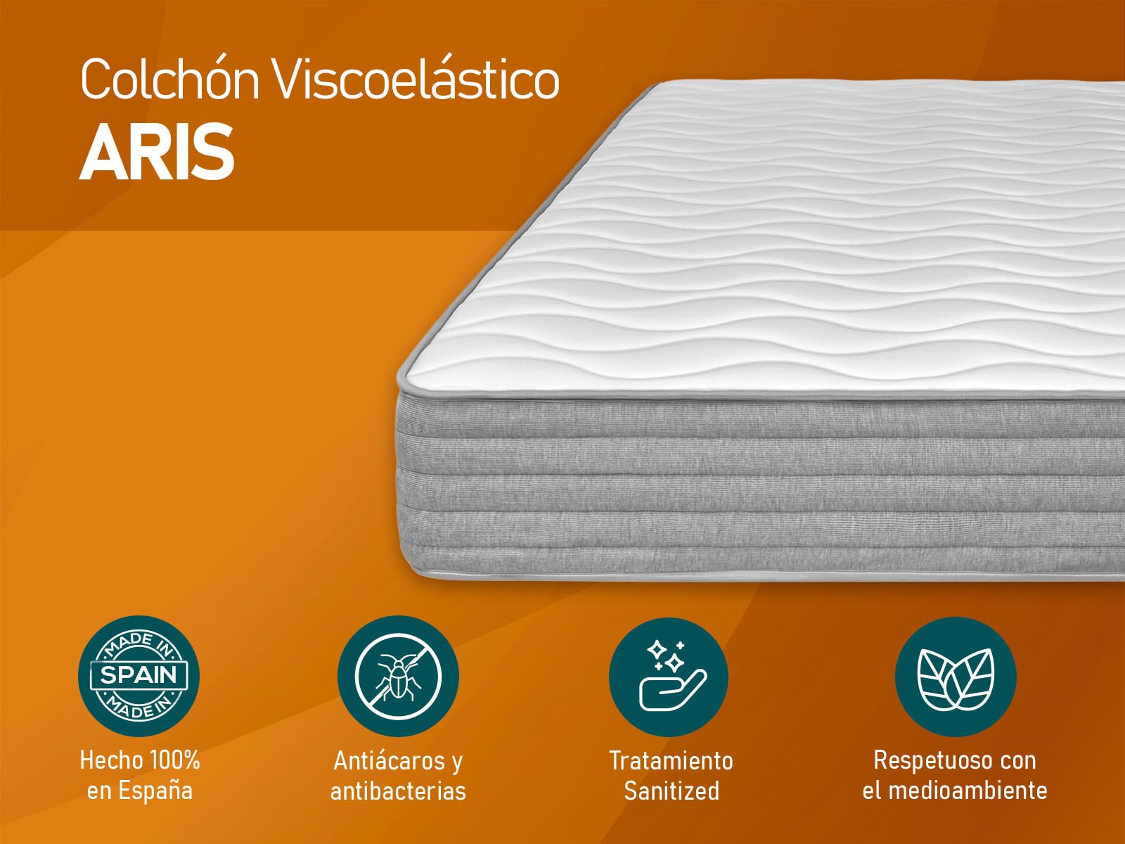 amuéblate online - Colchón 150 x 190 Viscoelástico Aris con Cara Invierno/Verano, Ergonómico, Confort y Dureza Óptimos, Higiénico y Transpirable, Grosor 25cm